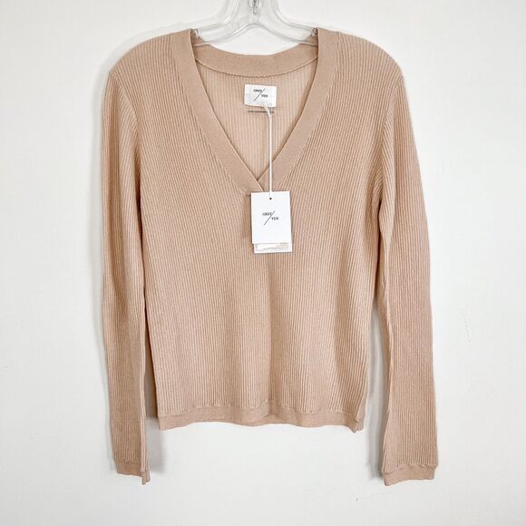 GREY VEN Haldane Cashmere Blend V Neck Long Sleeve Top in Blush Size SM - Picture 1 of 8